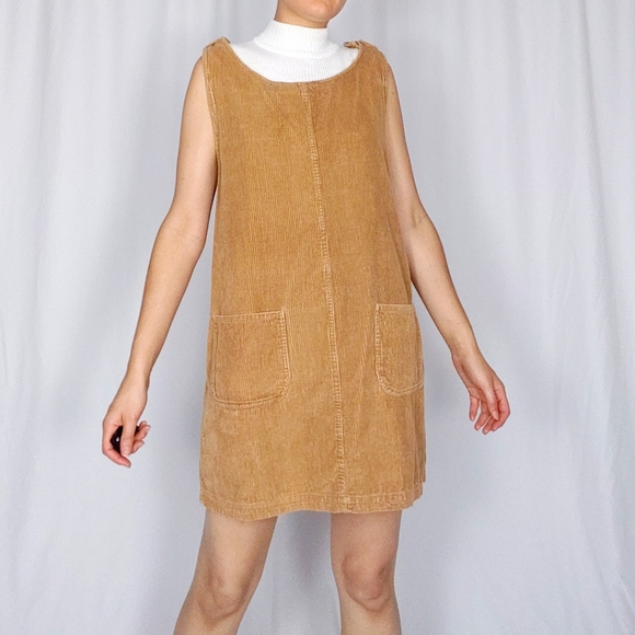 tan cord pinafore dress